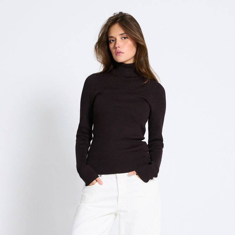 Rib turtleneck sweater "Leyla" Brown